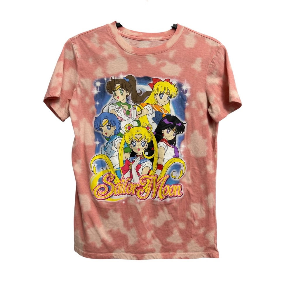 Sailor Moon Graphic T-Shirt Pink Tie Dye Bleach Wash Anime Manga Womens XS